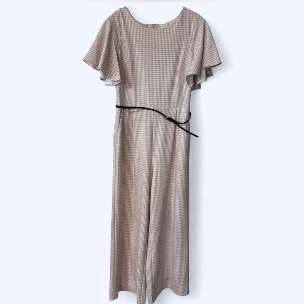 Calvin Klein Cream Checkered Dress with Black Belt